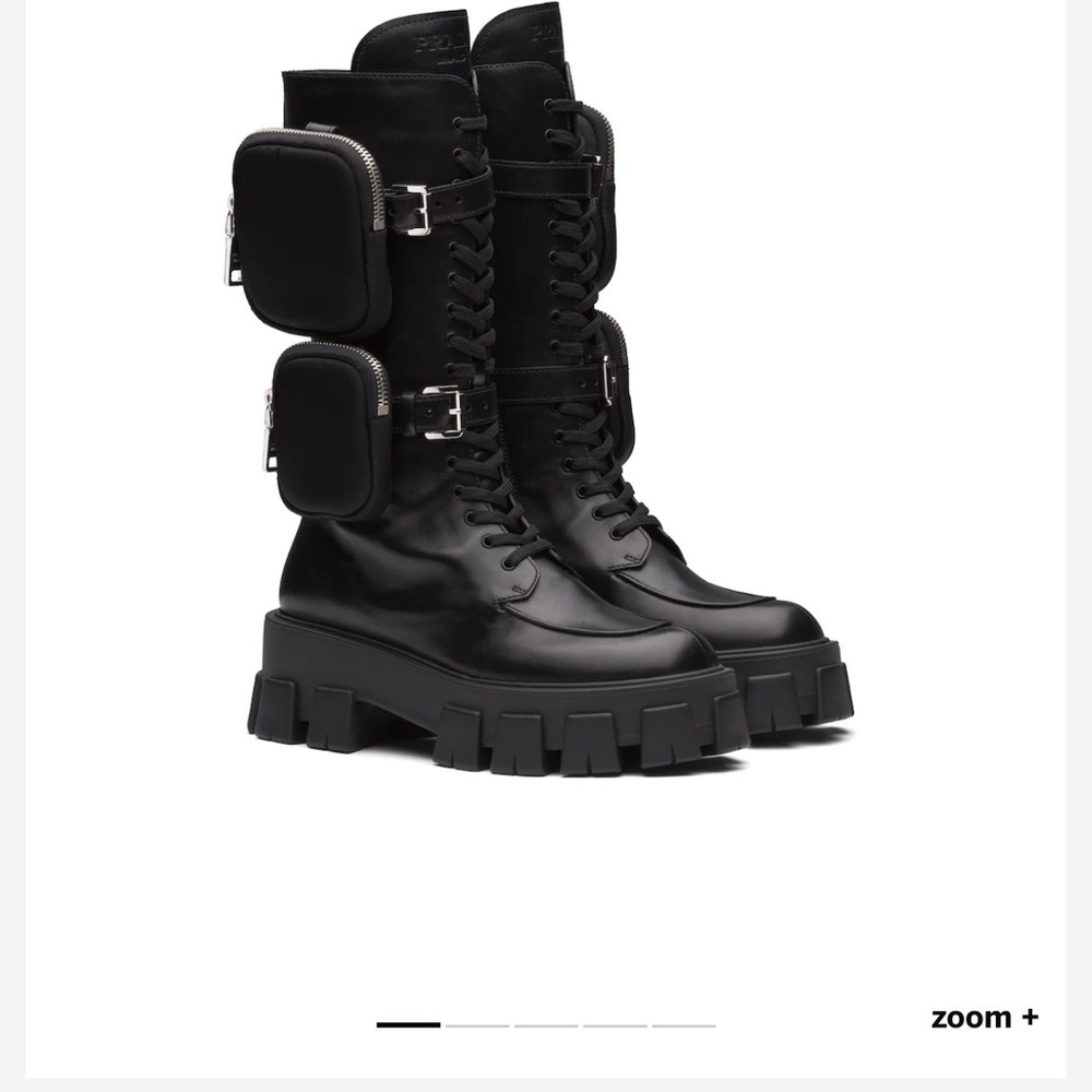 Authentic PRADA Monolith Black Leather Chunky Combat Boots